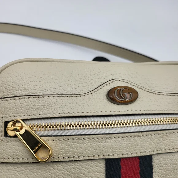 GUCCI Textured Dollar Calfskin Web Mini Ophidia Shoulder Bag Mystic White. Auth. - Picture 2 of 16